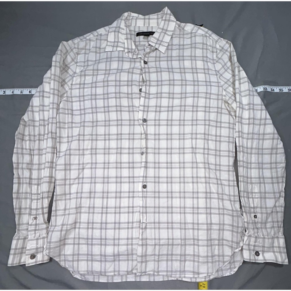 John Varvatos U.S.A. Shirt Mens M White Plaid Long Sleeve Button Up Casual